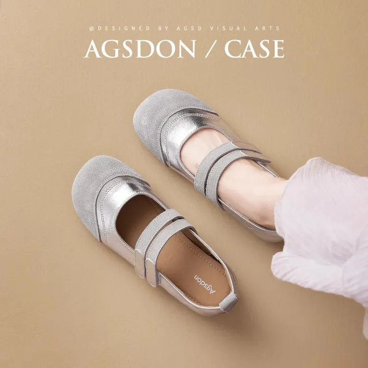 泡芙玛丽珍女鞋2025新款春季法式勃肯鞋子平底芭蕾银色浅口单鞋