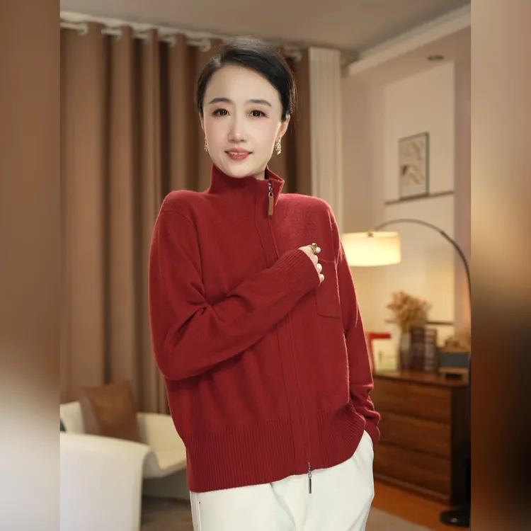 秋冬拉链高领山羊绒衫遮肉显瘦加厚羊毛衫中大码女装穿到190针织