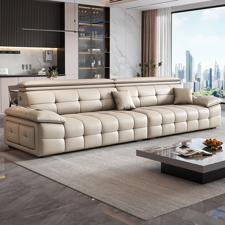 佛山全真皮沙发客厅简约现代小户型沙发家用小户型劳伦斯直排沙发