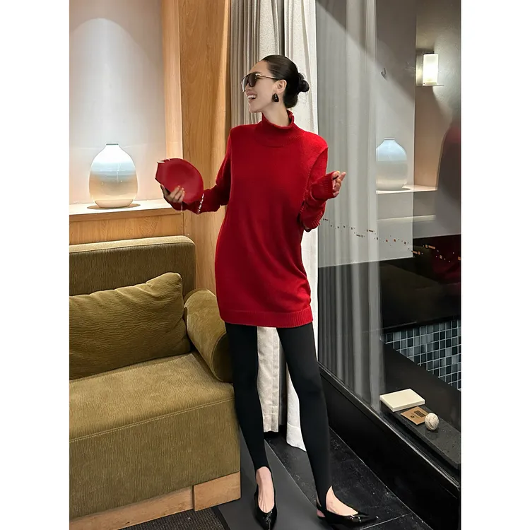 紫紫  粒扣套袖毛衣裙   解构时髦可拆卸袖套毛衣裙ZD10SMHJ320