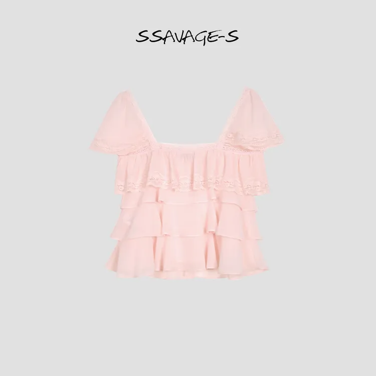 SSAVAGE“蔷薇花海”浪漫层叠立体荷叶边短袖上衣 SS90782