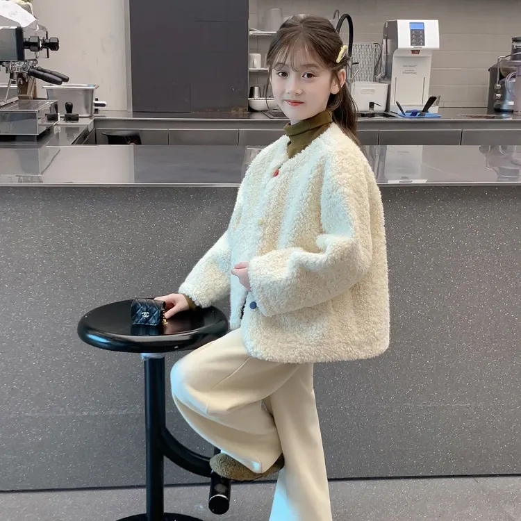 女童秋冬外套2025新款儿童洋气小香风加绒加厚羊羔毛上衣女孩冬装