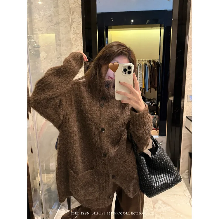 THEISSN宁司  高领开衫毛衣外套女秋季新款宽松上衣 01566