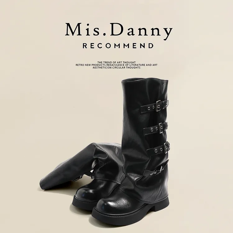 Misdanny~厚底长靴女2025新款网红褶皱裤管堆堆靴高筒骑士长筒靴