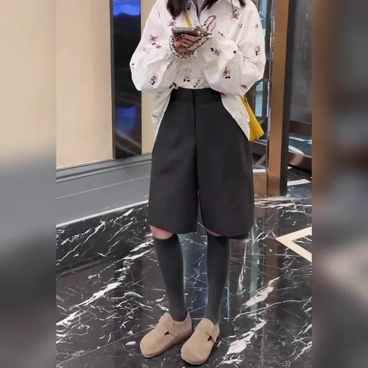 高级感时尚新款简约直筒阔腿裤西装五分裤百搭休闲2025年早秋新款