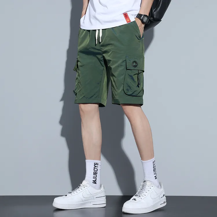 夏季薄款冰丝休闲短裤男士潮牌渐变色夏天速干运动工装五分裤子男