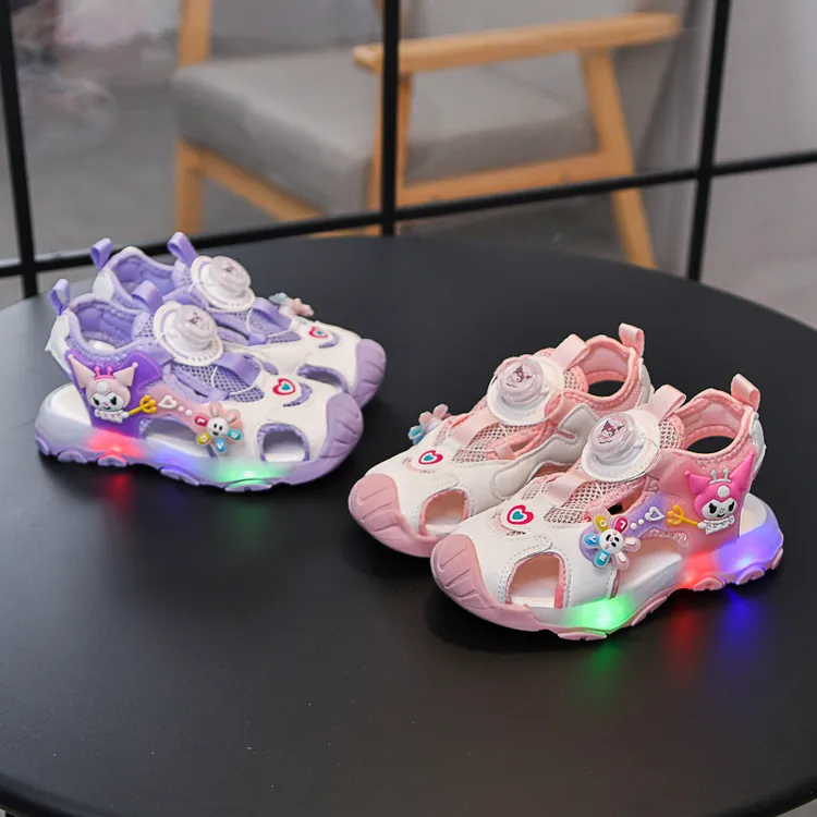 旋转扣女夏季包头中性韩版凉鞋沙滩鞋时尚学步带灯鞋