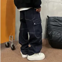 XDZZ二狗25ss冬季男款加厚磨毛撞明线设计阔腿宽松色织工装牛仔裤