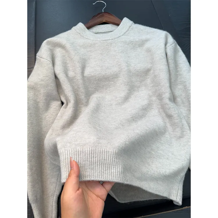 灰色cleanfit针织衫圆领卫衣男款高级感复古慵懒风毛衣内搭打底衫