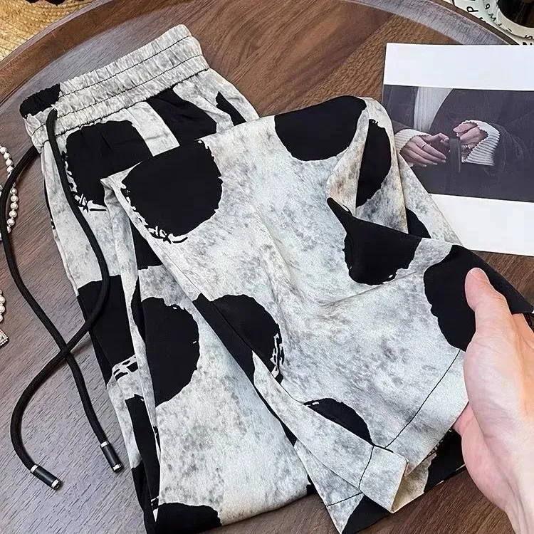 2025新款气质时尚复古波点阔腿裤设计感宽松百搭显瘦休闲裤女