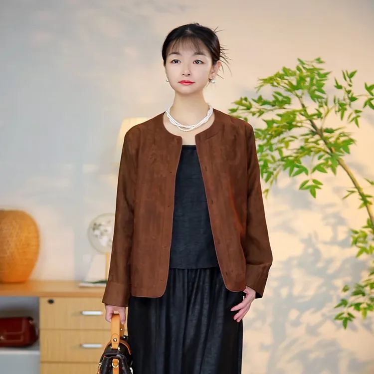 兰那香云纱【素襟】100%桑蚕丝新中式长袖圆领新款外套上衣女