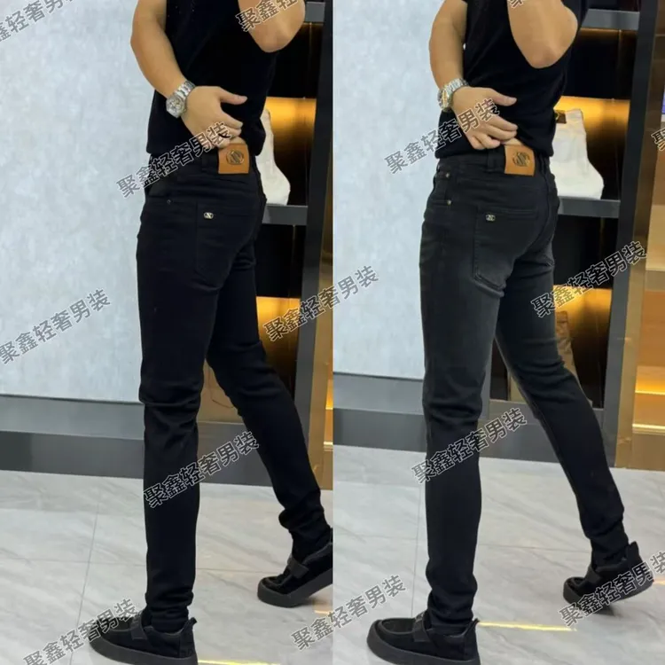冬季秋季拉链微弹修身长裤牛仔裤黑色潮流休闲裤子
