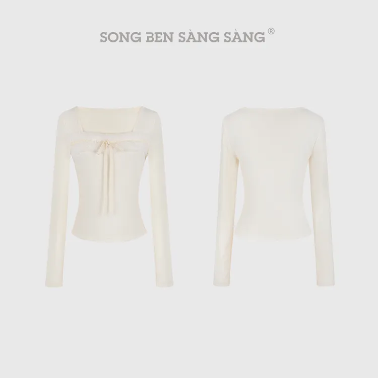 松本丧丧韩系小众纯色绑带圆领显瘦百搭长袖上衣B254T0012打底衫