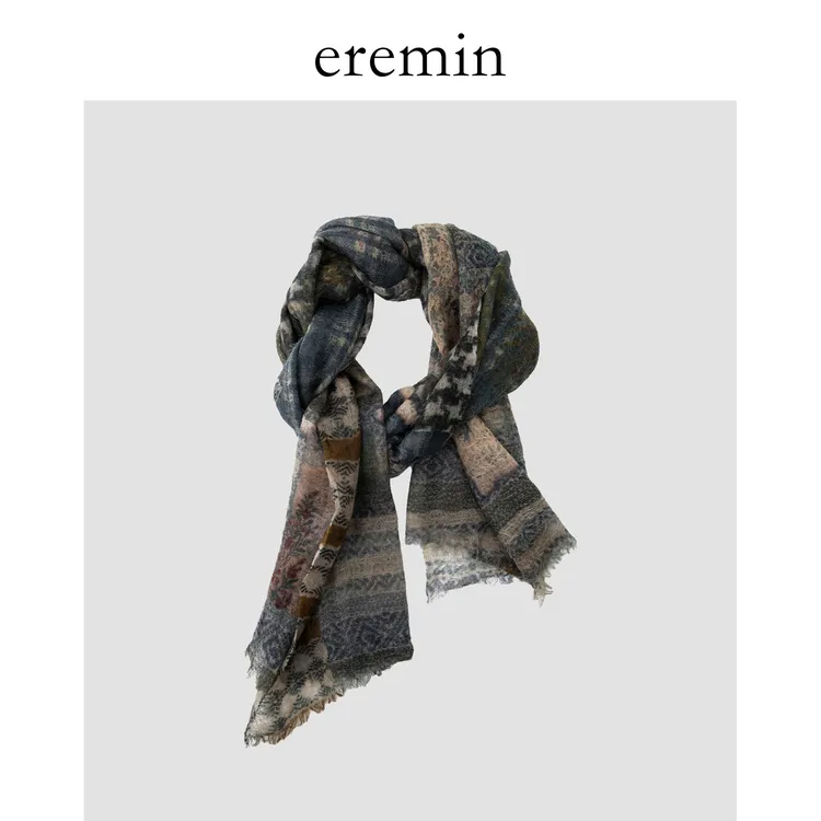 Min 油画风印染纯山羊绒云柔感细腻围巾披肩