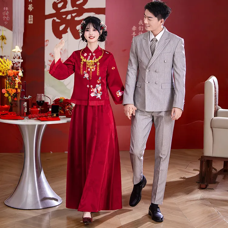 敬酒服新娘2025新款红色新中式订婚礼服裙回门便装女结婚旗袍长袖