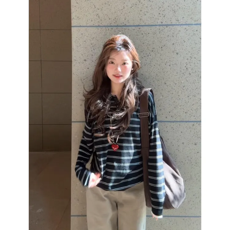 MARIE.COCO慵懒风通勤穿搭套装古早味气质条纹上衣秋季高腰休闲裤