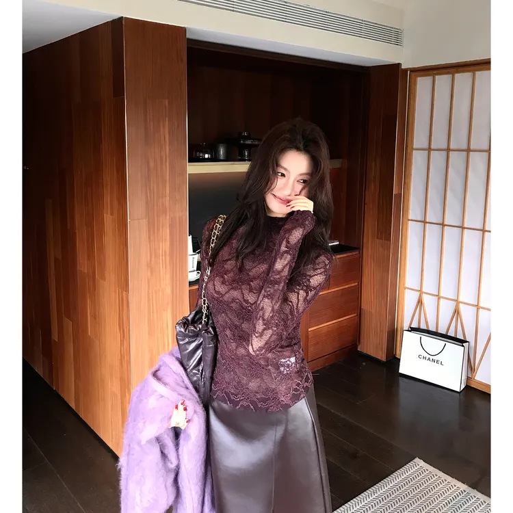 【ALONE SAVOR】龍喜儿缪思女神 优雅复古蕾丝网纱透视小衫J512