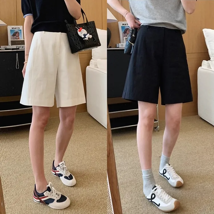 夏季薄款天丝亚麻阔腿短裤女小个子百搭松紧高腰显瘦五分休闲短裤