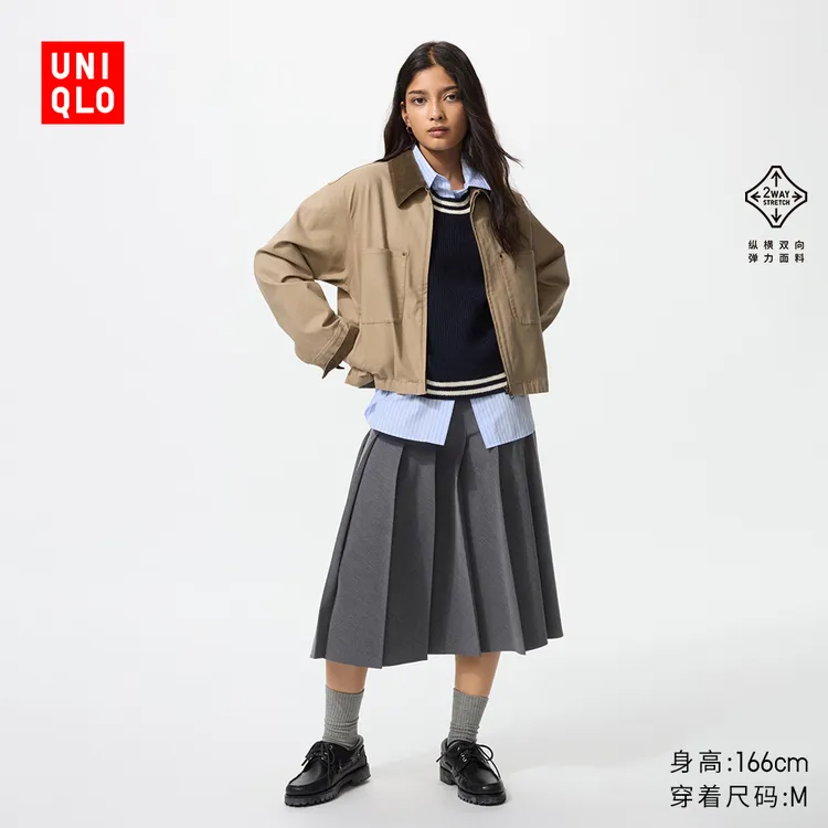 优衣库女装宽褶中裙/半身裙裙子25秋冬新款479916