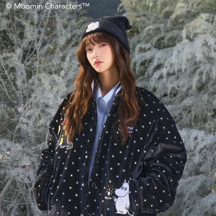 AFGK x Moomin姆明联名 丝绒绗棉夹克棒球领棉服秋冬情侣加厚外套