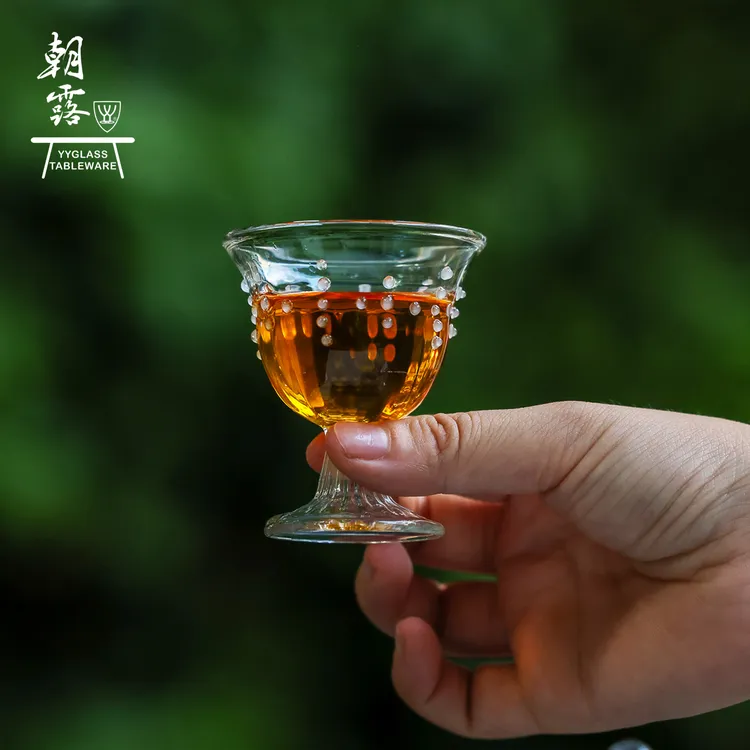 yyglass.雅雅朝露系列高硼硅耐热玻璃茶具灯工工艺手工吹制马上杯