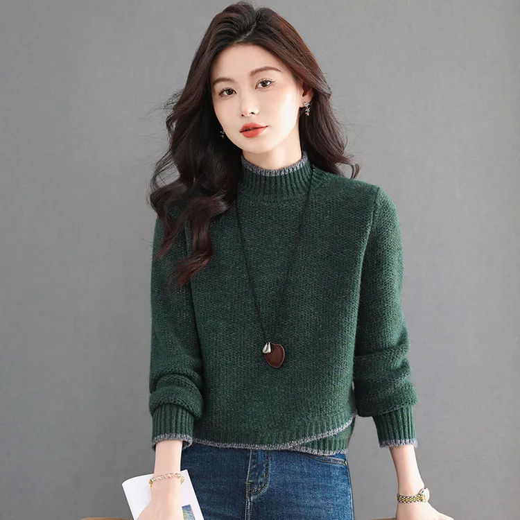 短款毛衣女秋冬时髦洋气高腰内搭上衣小个子针织打底衫不规则上衣