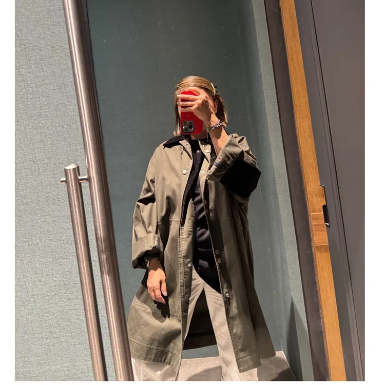 COCOLINDA | 100棉 男女CP款撞色宽松外套绿大衣 C1076