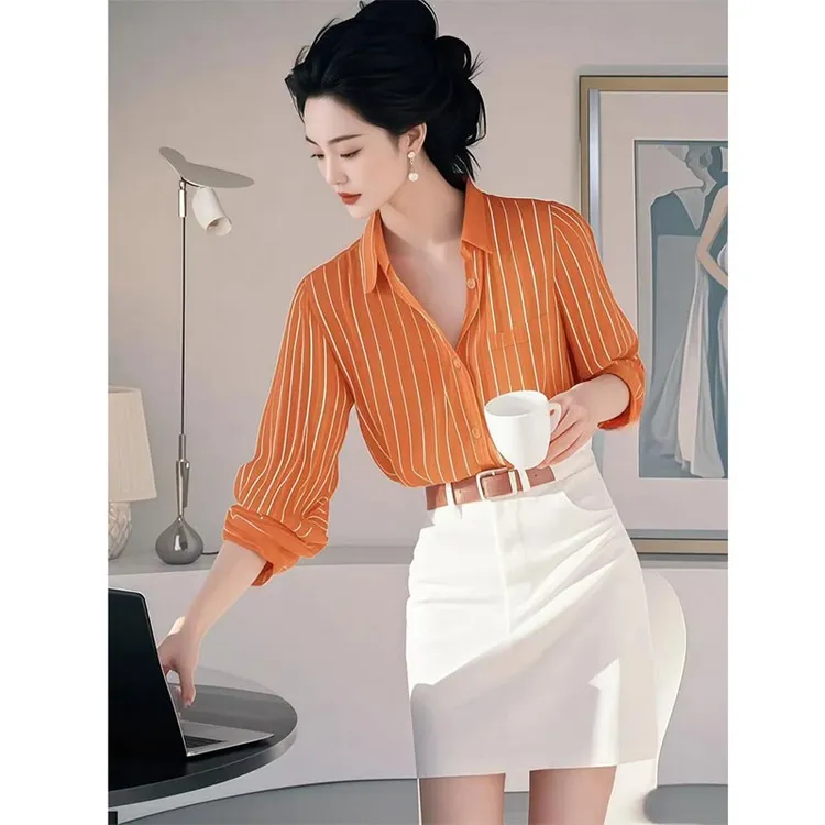 韩版时尚polo领长袖衬衫女2025年春季新款设计感小众休闲百搭上衣