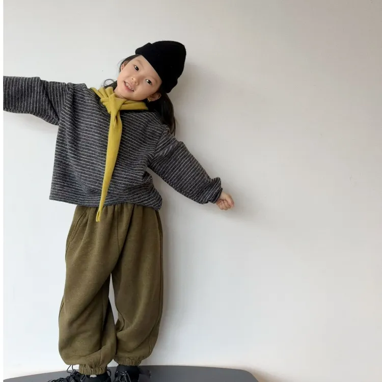 miniwhy亲子童装 | 肤感温暖弹性舒服~绒绒条纹圆领卫衣 25冬