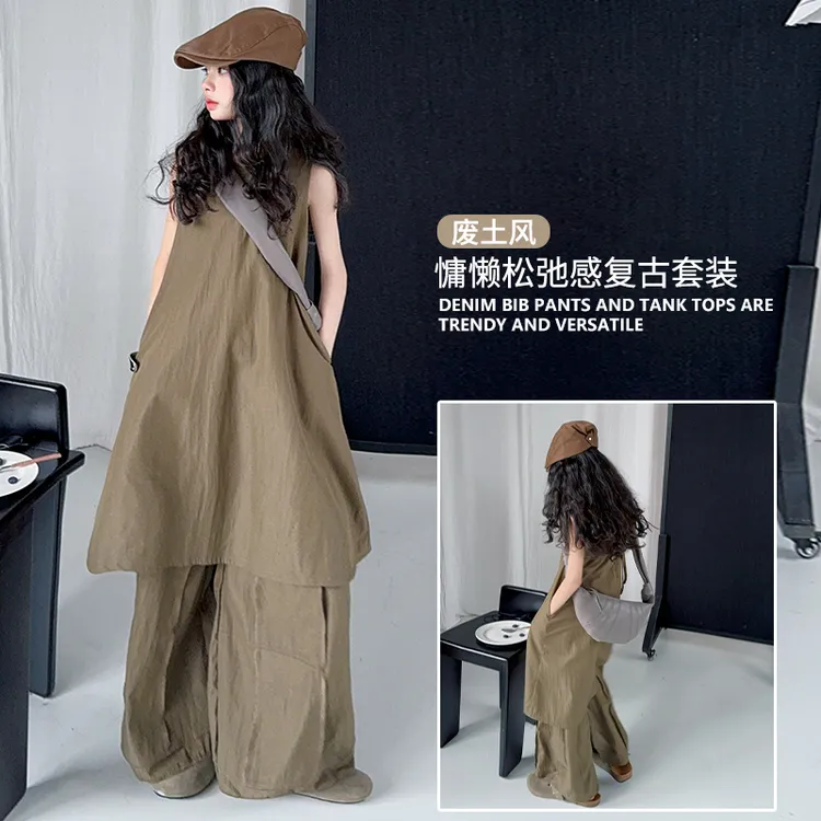 女童森系连衣裙夏款套装2025新款中大童韩版慵懒松弛阔腿裤两件套