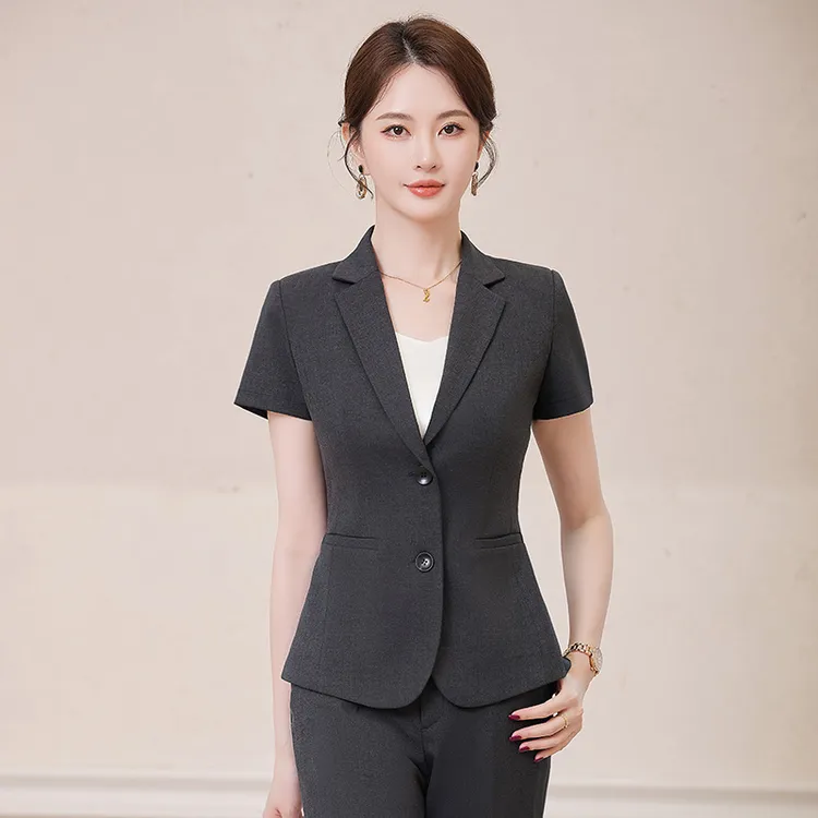 短袖职业女裙套装薄款女装套裙珠宝店小西装气质美容师女神范