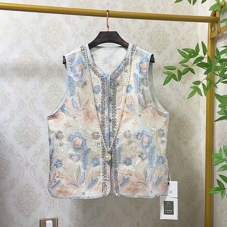 YY国风新中式大码重工薄款马甲胖妹妹贵气显瘦加肥加大坎肩8982