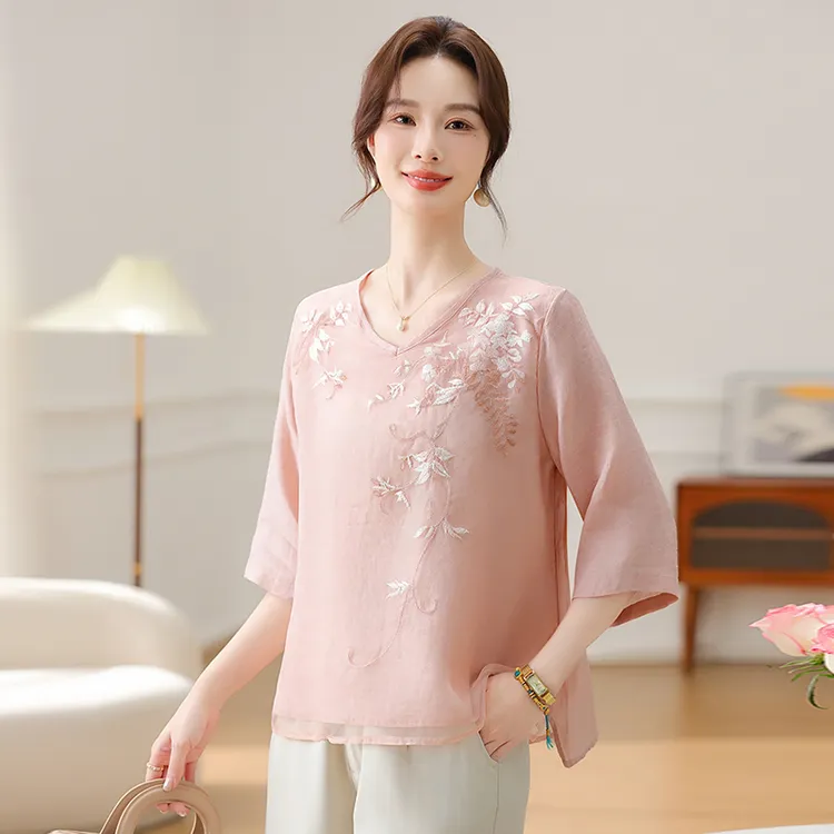 中年妈妈装洋气上衣新款夏季气质时尚爆款高端高档刺绣阔太太T恤
