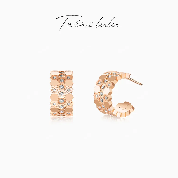TWINS LULU 镀K金  秋上新设计师个性气质蜂巢C型耳环TSL2143