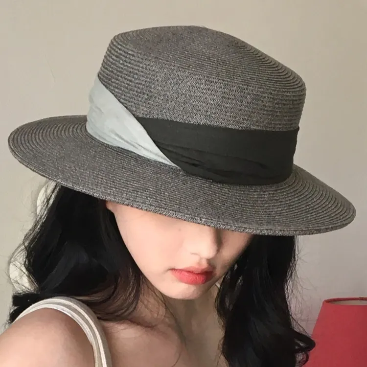 文艺撞色顶沿草帽子女夏季防晒遮阳海边度假沙滩帽潮