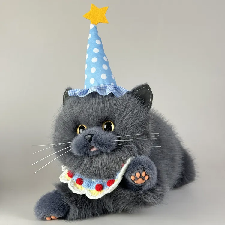 仿真会叫的蓝猫咪硅胶肉垫毛绒玩具公仔玩偶布娃抱睡儿童生日礼物
