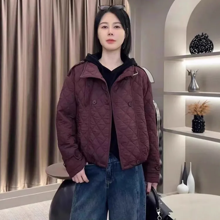 菱格短款棉衣外套女2025秋冬新款时尚立领休闲宽松夹棉轻薄小棉袄