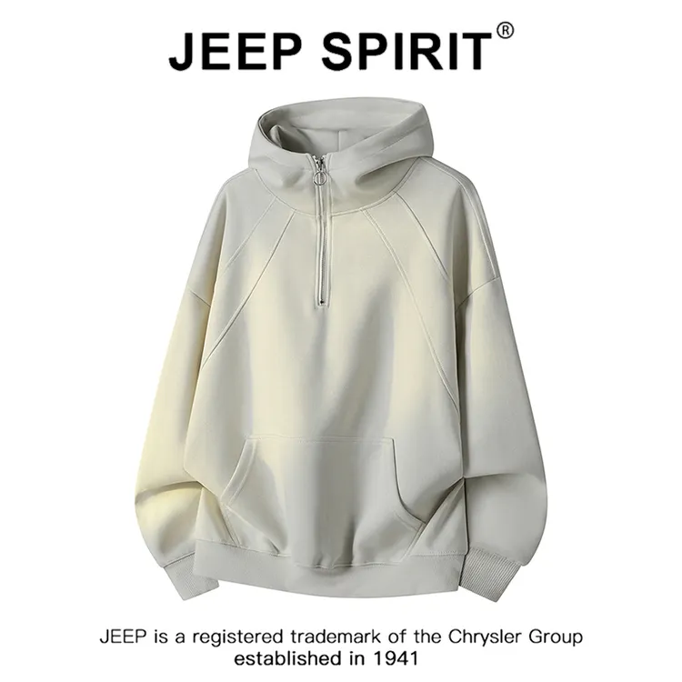 JEEPSPIRIT吉普百搭长袖上衣男女同款秋冬半拉链高领连帽套头卫衣
