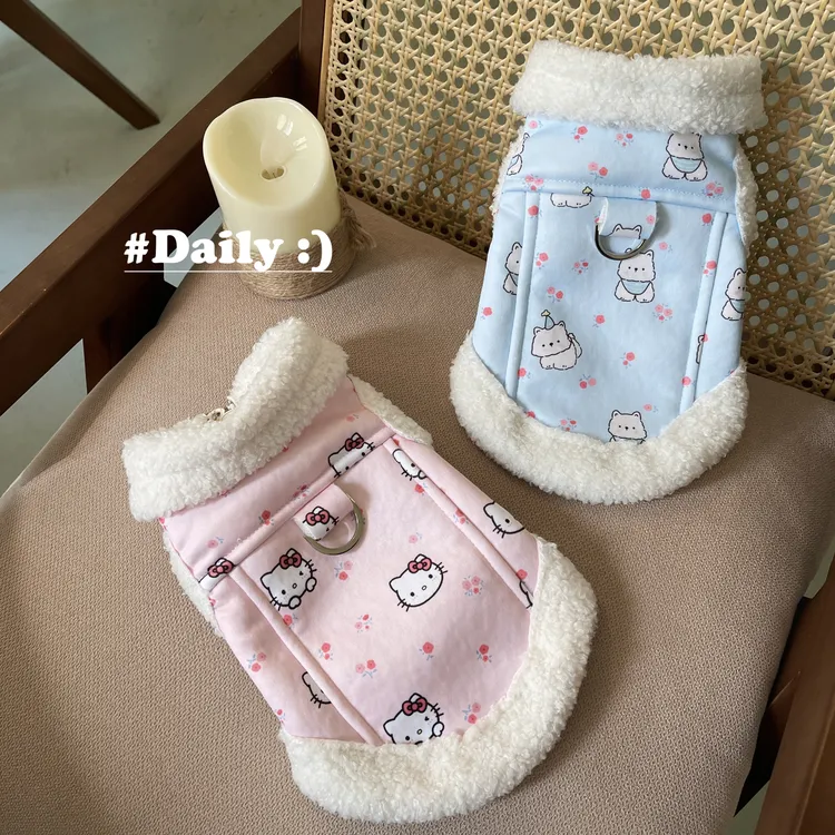 秋冬新款加厚宠物可牵引羊羔毛机车马甲外套可爱舒适狗狗猫咪衣服