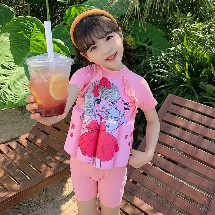 女童浮力泳衣夏季可爱短袖连体儿童浮力泳衣小孩婴儿游泳宝宝泳装
