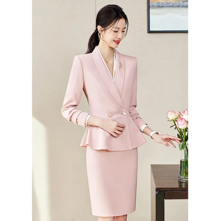 高端职业西装套装裙女气质减龄粉色西服正装美容院珠宝店工作服春