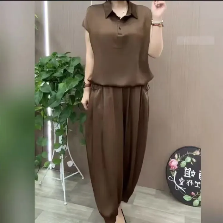 2025减龄时尚套装女夏季新款洋气休闲纯色显瘦两件套宽松妈妈装