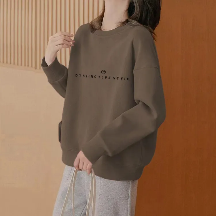 圆领套头打底衫加绒加厚卫衣女2025秋冬季新款宽松韩版潮情侣外套