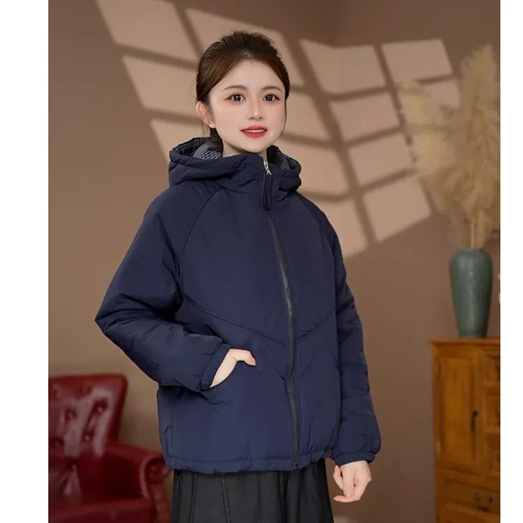 2025年冬季新款保暖防风派克服宽松连帽外套纯色简约休闲风棉衣