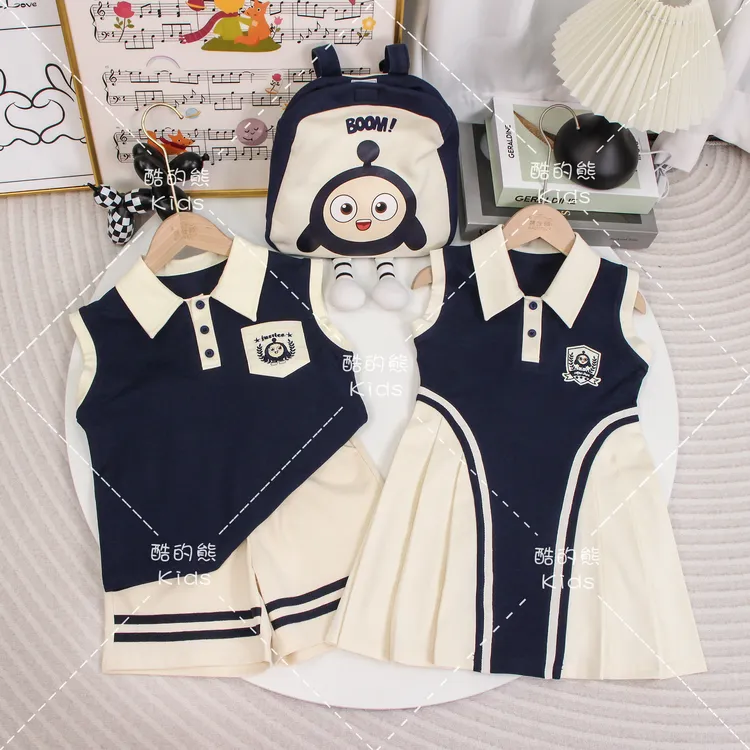 男童女童2025翻领背心套装夏季儿童韩版洋气无袖版连衣裙D2S5-787