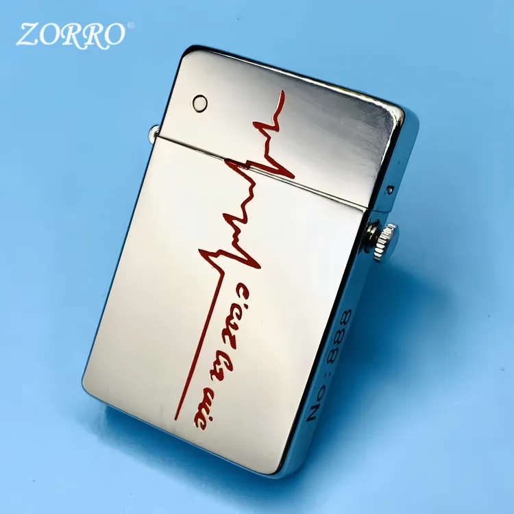 ZORRO/佐罗Z779黄铜煤油打火机一键弹射保险填漆心电人生收藏礼物