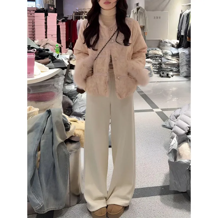 新中式国风提花棉服女冬季新款轻奢宽松加厚保暖毛领棉衣短款外套