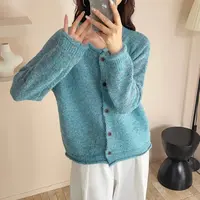 秋季新款外套女宽松针织洋气花纱圆领套头毛衣外套百搭秋冬上体