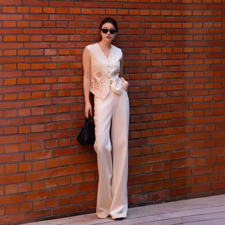 【直播链接】2025南油夏季时尚气质套装显瘦白色阔腿裤无袖简约