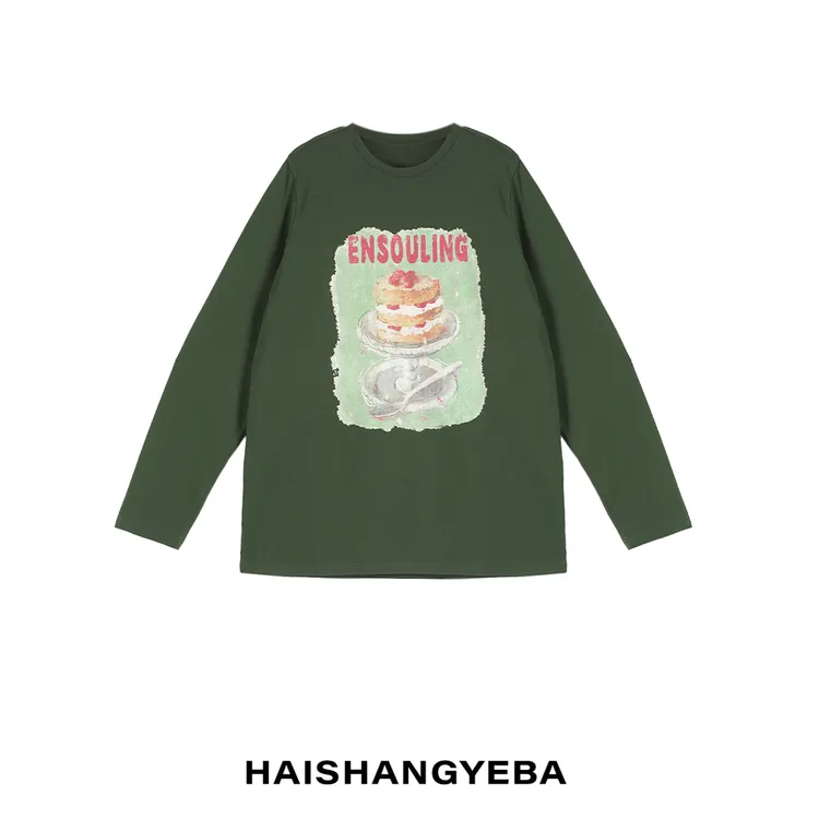 【海上叶爸】新款2025秋冬百搭棉宽松圆领通勤蛋糕印花长袖卫衣